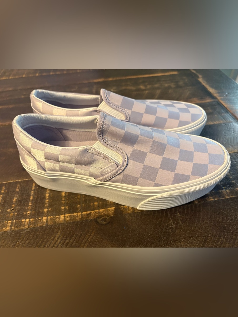 VANS Satin Lavender Lilac Checkerboard Stackform Slip-on Shoes Women’s 7 NWT